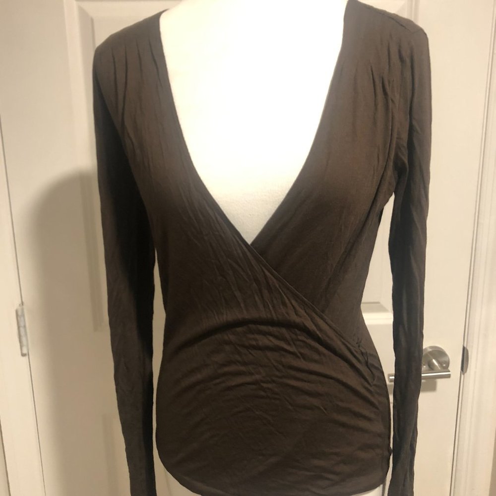 Dark Brown Faux Wrap Top